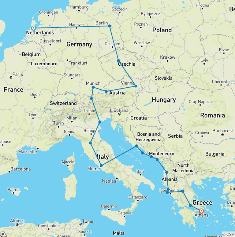 Map of Ultimate Europe: Berlin, Tuscany & Greek Temples