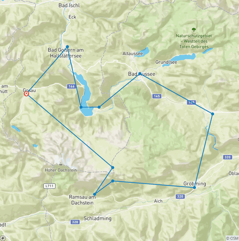 Map of Dachstein circular hiking trail - the classic (10 days)