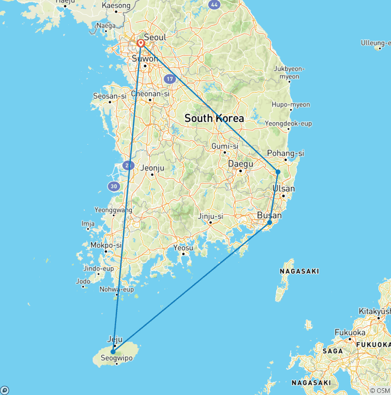 Map of 10-Day Premium South Korea Adventure: Culture, Cuisine, and Coastlines