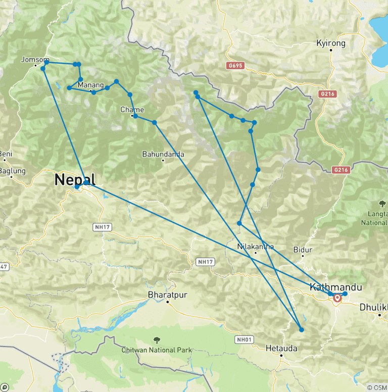 Map of Three Passes with Tilicho Lake Trek