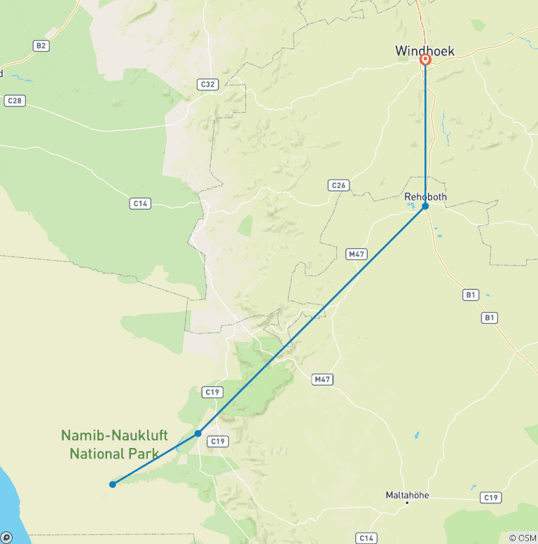 Map of 3 Days Sossusvlei Amazing Red Dunes | Private Guided Camping