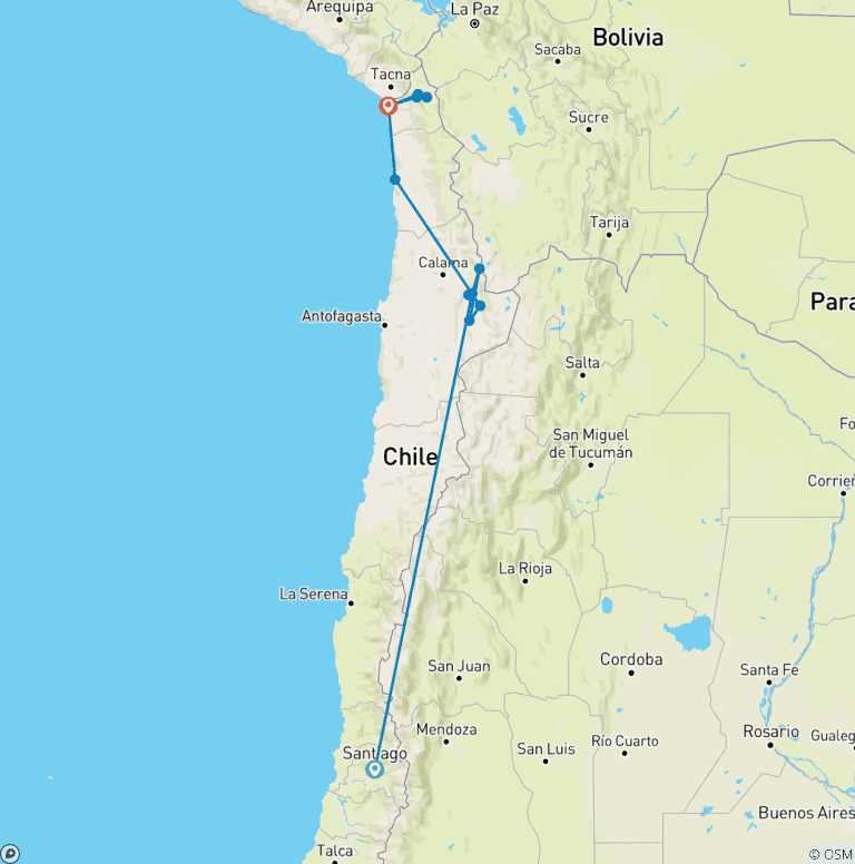 Map of Atacama & the North - 10 Days