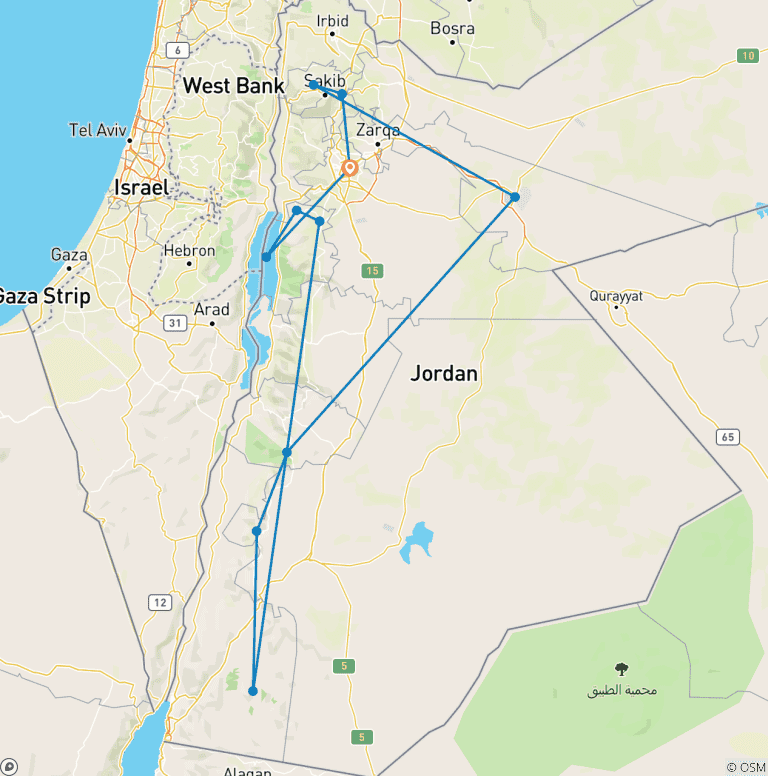 Map of Jordan Wildlife &  Nature - 12 days
