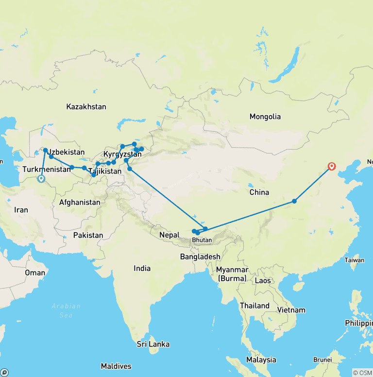 Map of Ashgabat To Beijing (67 Days)