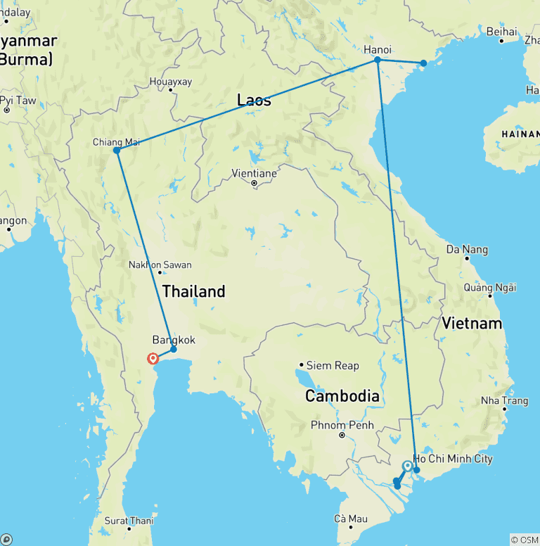 Map of Heart of Vietnam and Thailand 10 Days - Halong Bay/ Mekong/ Chiang Mai/ Bangkok