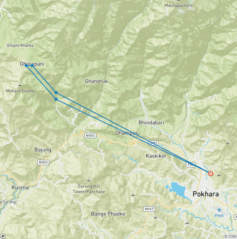 Map of Poon Hill trek from Pokhara