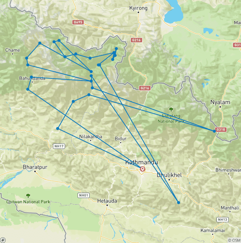 Map of Tsum Valley and Manaslu Trek