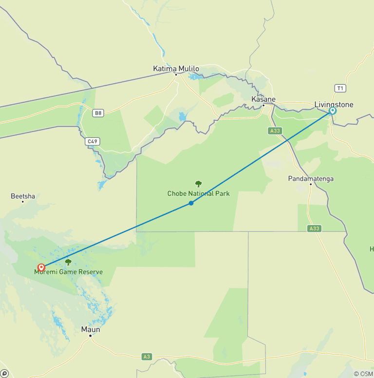 Map of Classic Victoria Falls, Chobe and The Okavango Delta