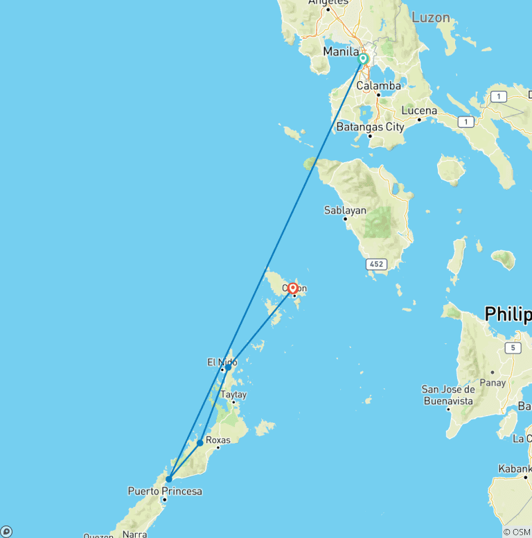 Map of West Philippines Classic 14 Day -  One Life Adventures