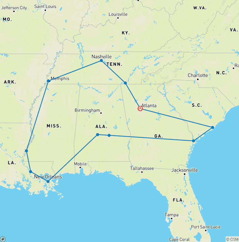 Map of The American South