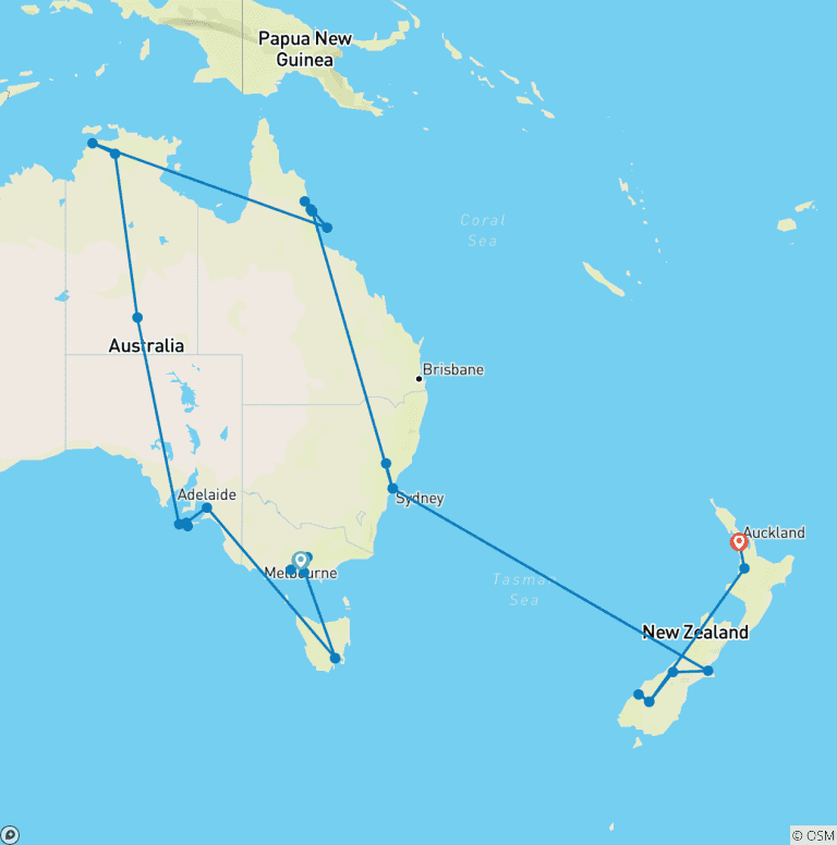 Map of Ultimate South Pacific with the Legendary Ghan Train