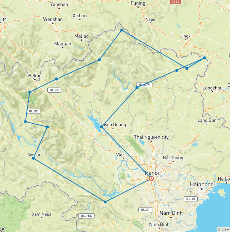 Map of Vietnam Motorbike Tour to Mu Cang Chai, Sapa, Hagiang, Cao Bang, Ba Be lake