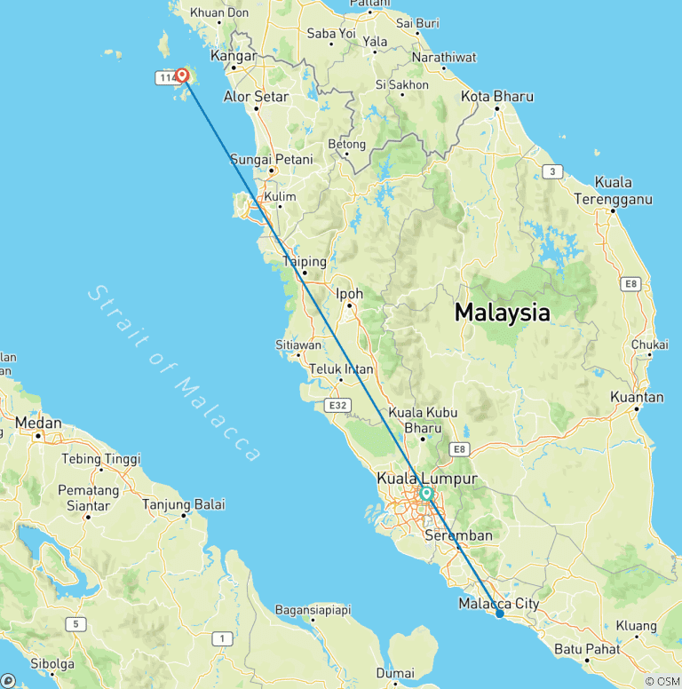 Map of Customized 7-Day Malaysia Family Tour, Daily Depart & Private Guide