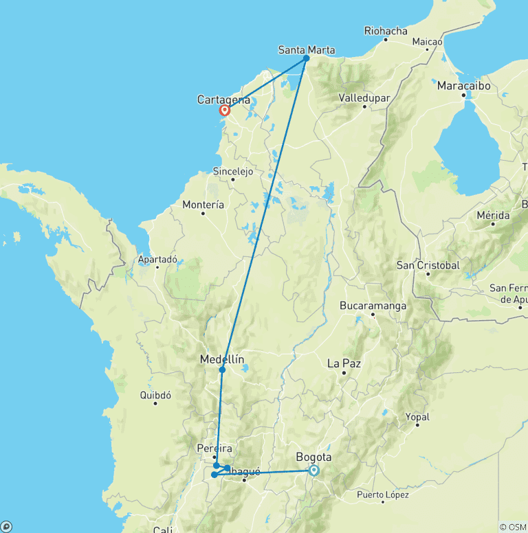 Map of Customized Colombia 2-Week Family Trip, Daily Departure
