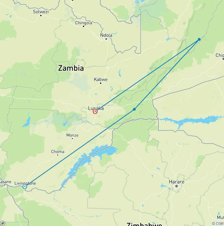 Map of Tailor-Made 9 Days Best Zambia Tour with Daily Departure, Private Trip