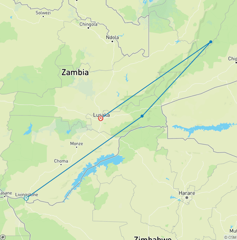 Map of Tailor-Made 9 Days Best Zambia Tour with Daily Departure, Private Trip