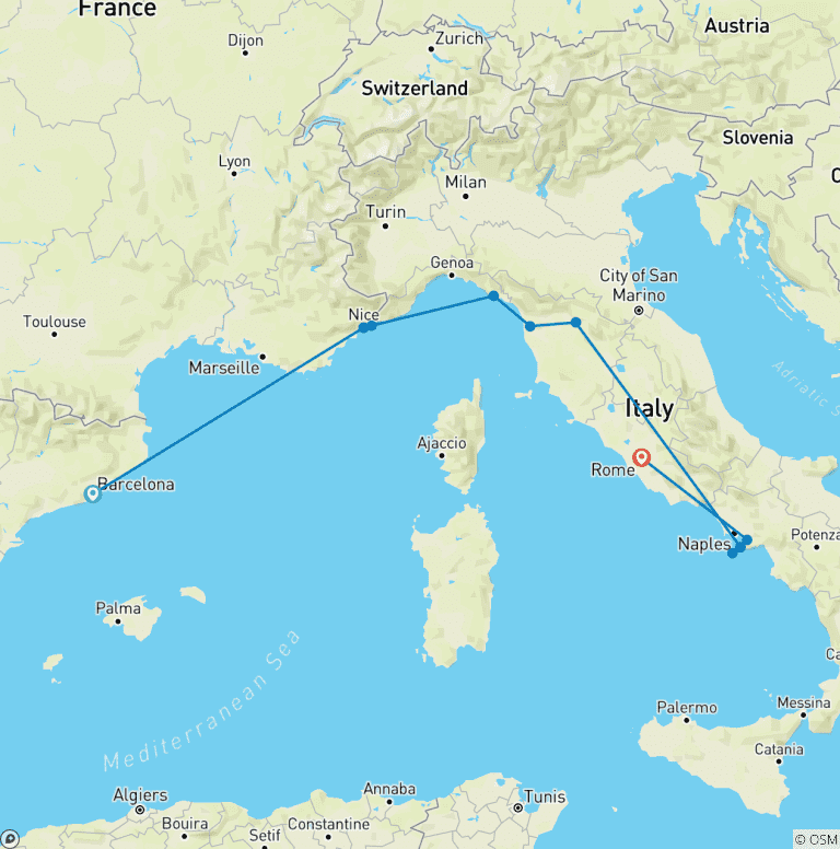 Map of Barcelona to Rome Quest (Summer)