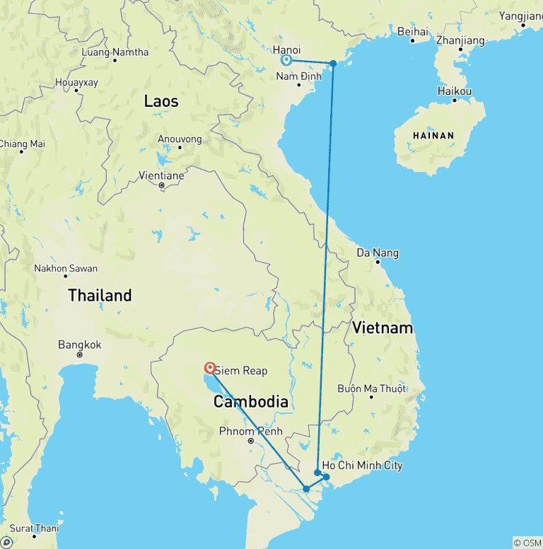 Map of Wonderful Vietnam - Cambodia in 7 Day Package