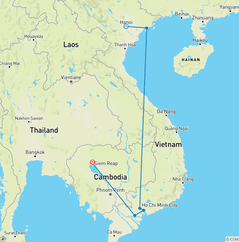 Map of Wonderful Vietnam - Cambodia in 7 Day Package