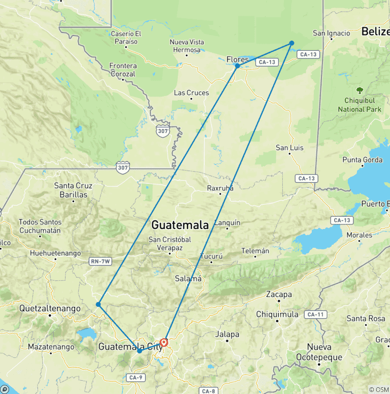 Map of Tailor-Made 7 Day Guatemala Family Tour, Daily Depart & Private Car