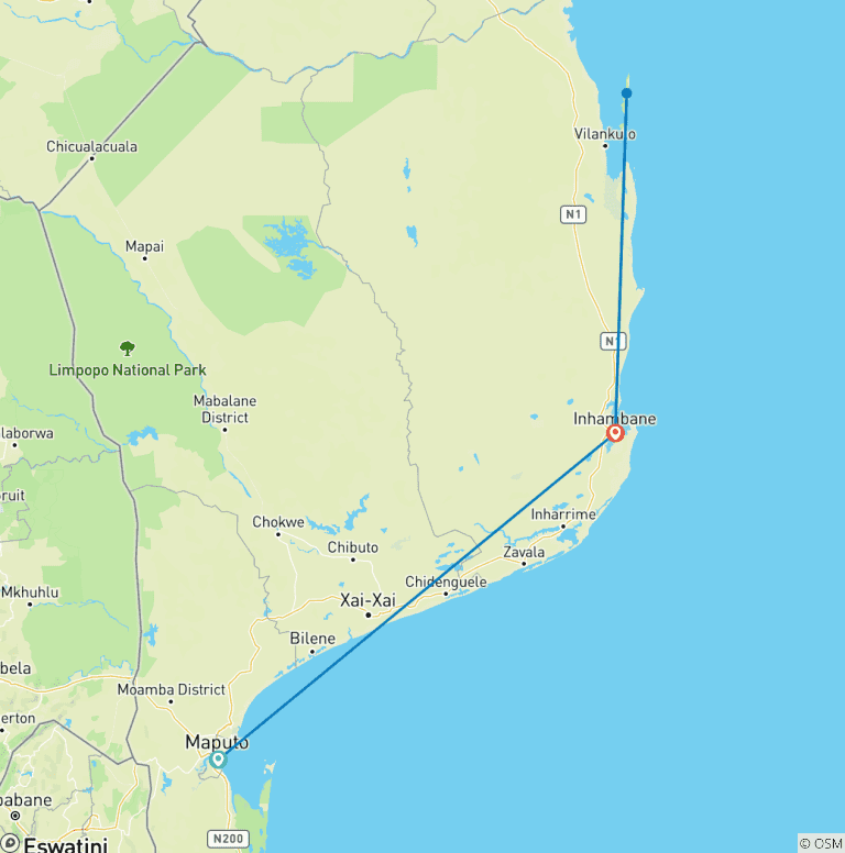 Map of Tailor-Made Best Mozambique Tour, Daily Departure & Private Guide