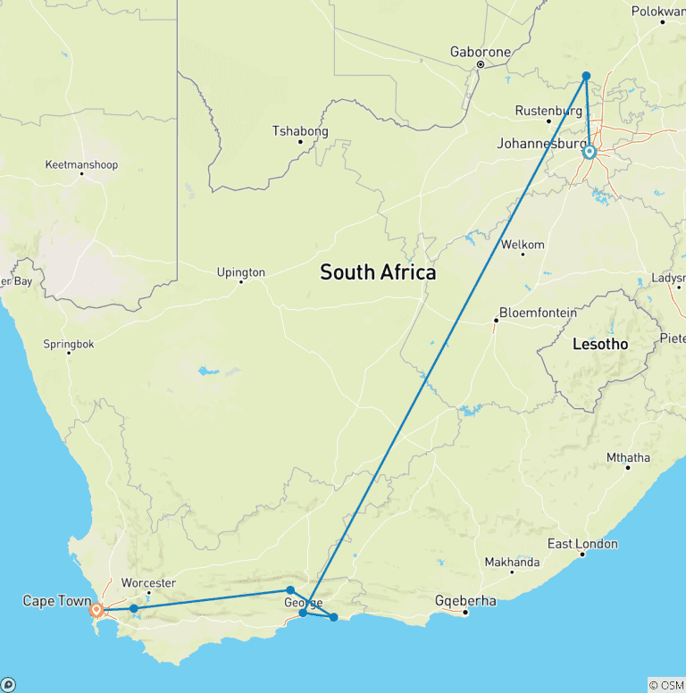 Map of South Africa : Wildlife, Garden Route & Mother City Cape Town