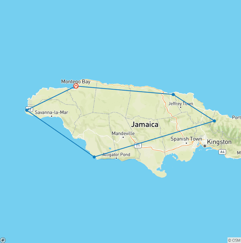 Map of Tailor-Made 10 Days Jamaica Family Trip, Daily Depart & Private Guide
