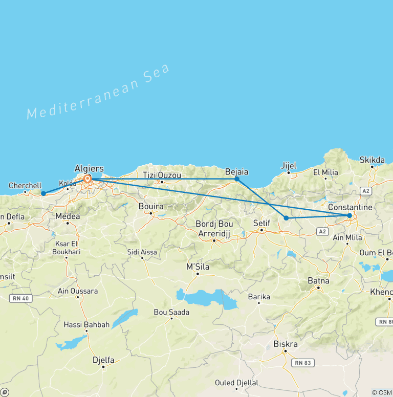 Map of Tailor-Made 6 Days Best Algeria Tour with 5&4* Hotels, Daily Depart & Private Guide