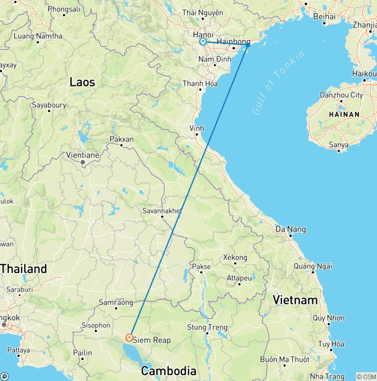Map of Highlights Of Vietnam & Cambodia 7 Days - Hanoi City / Halong Bay / Siem Reap/Angkor