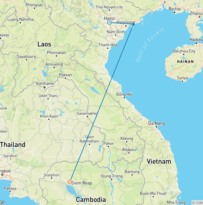 Map of Highlights Of Vietnam & Cambodia 7 Days - Hanoi City / Halong Bay / Siem Reap/Angkor