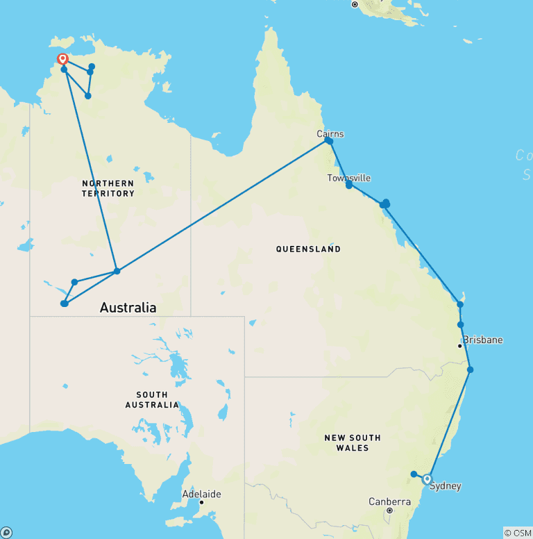 Map of Ultimate Australia (With Kakadu Dreaming & Sailing)