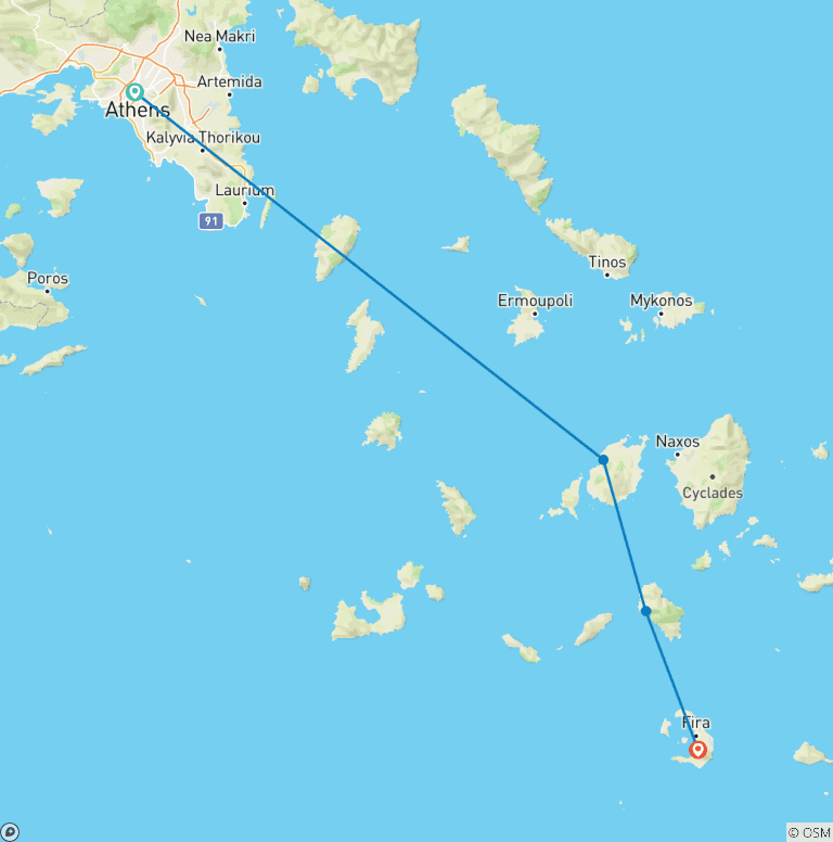 Map of Greek Island Hopping: Paros, Ios & Santorini Sunsets