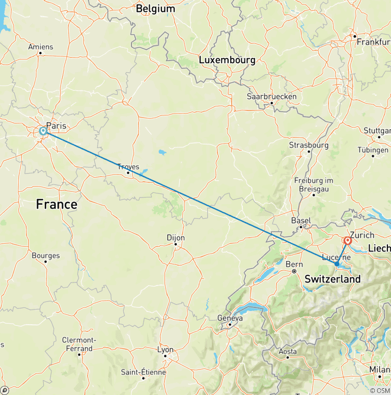 Map of [Self-Guided] Trip to Paris and Switzerland