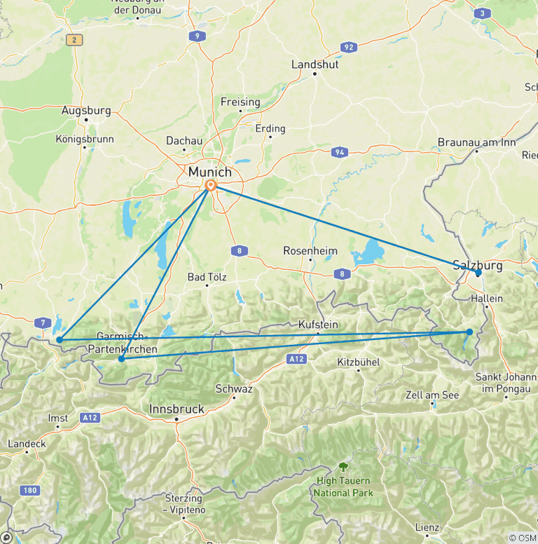 Map of 5 Days Munich and Bavaria (Including Salzburg & Garmisch)
