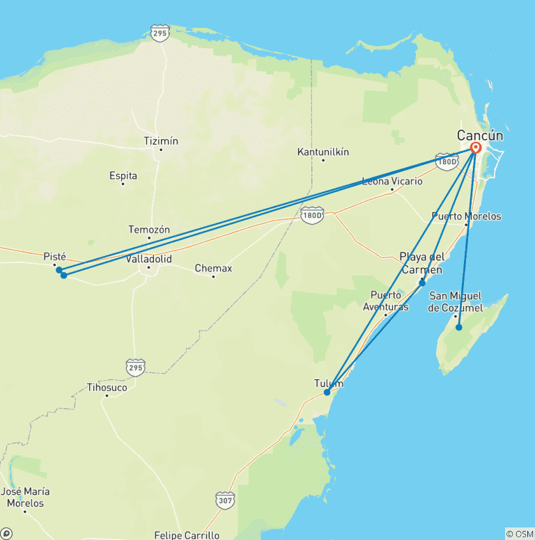 Map of MEXICO Adventure – Cancun Tulum Cozumel