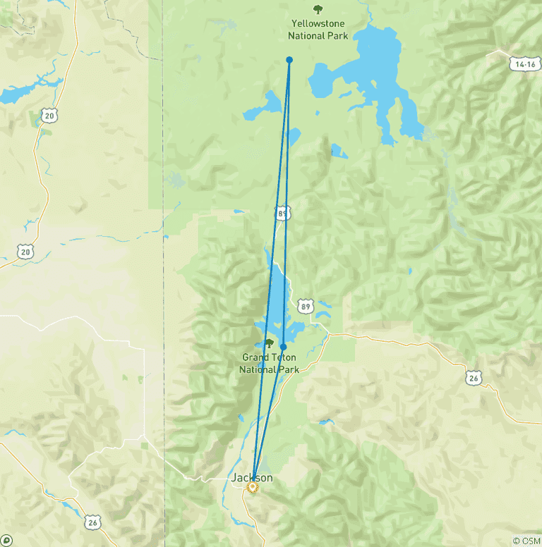 Map of USA – 6 Days Yellowstone Grand Tetons Adventure