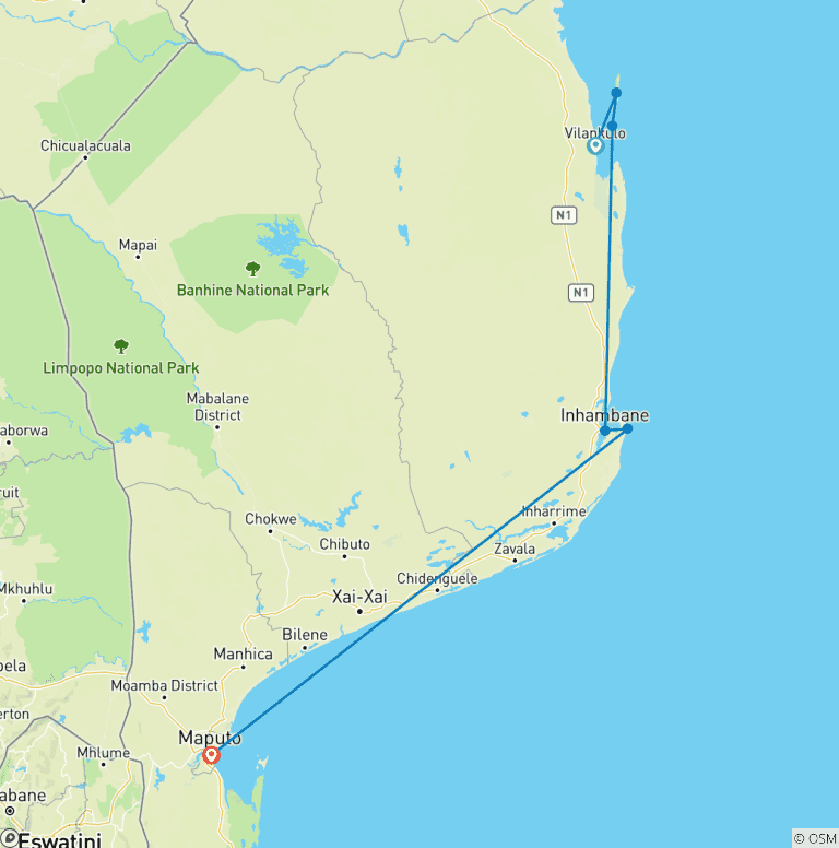 Map of VILANCULOS TO MAPUTO 6NIGHTS/7 DAYS
