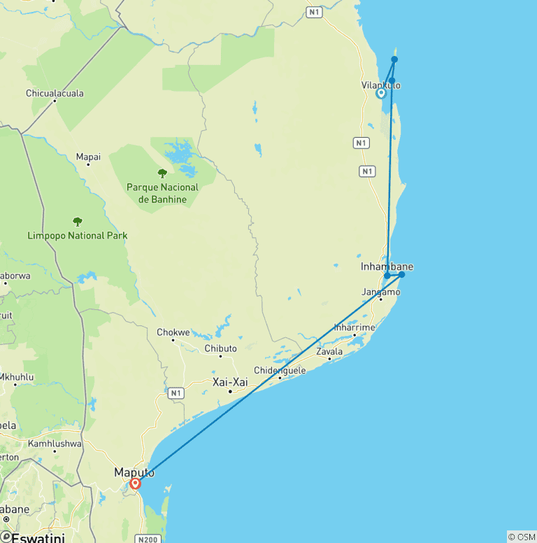 Map of Vilanculos To Maputo 6Nights/7 Days