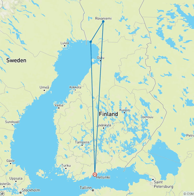 Map of Tailor-Made 7 Days Finland Adventure to Lapland