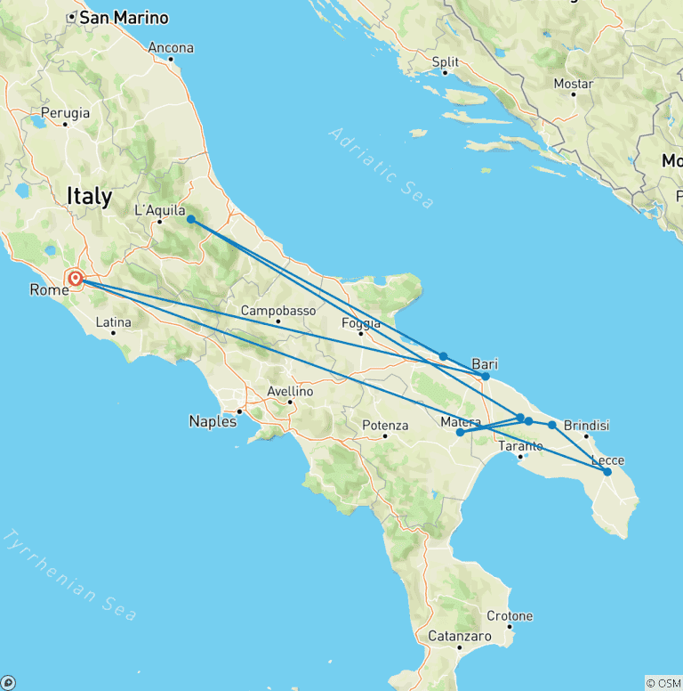 Map of Magical Rome & Puglia - 9 Days (Small Group)