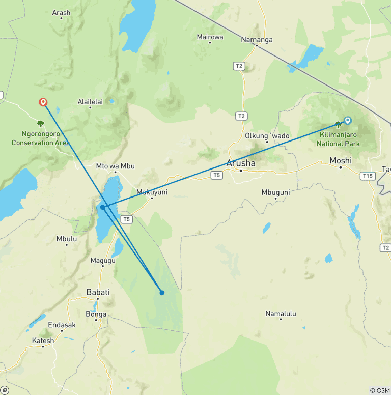 Map of 10 DAYS TOUR KILIMANJARO CLIMB AND SAFARI