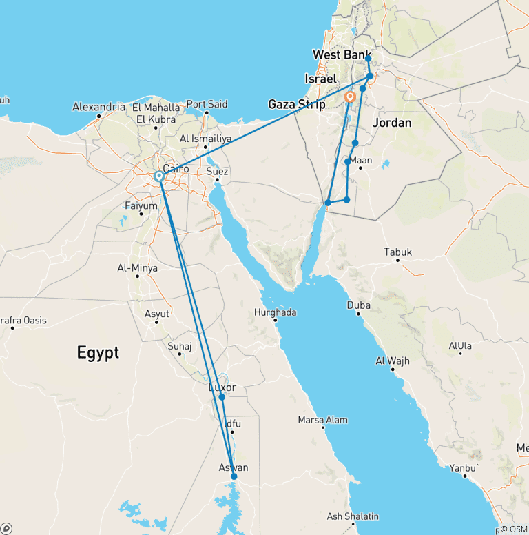 Map of Egypt and Jordan Family Holiday (from Cairo to Dead Sea)