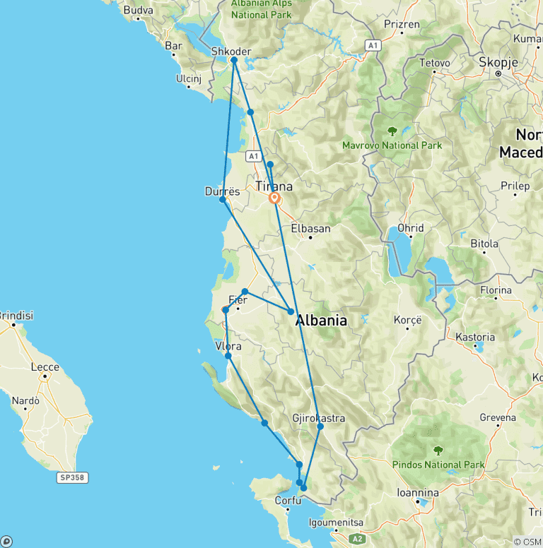 Map of Best of Albania Explorer 8 days Tour