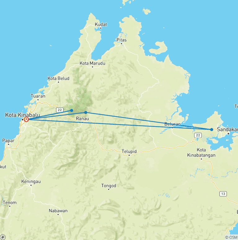 Map of Borneo Wildlife Highlights