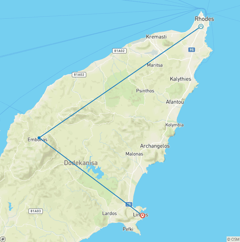 Map of Hiking Rhodes - Self Guided Trip
