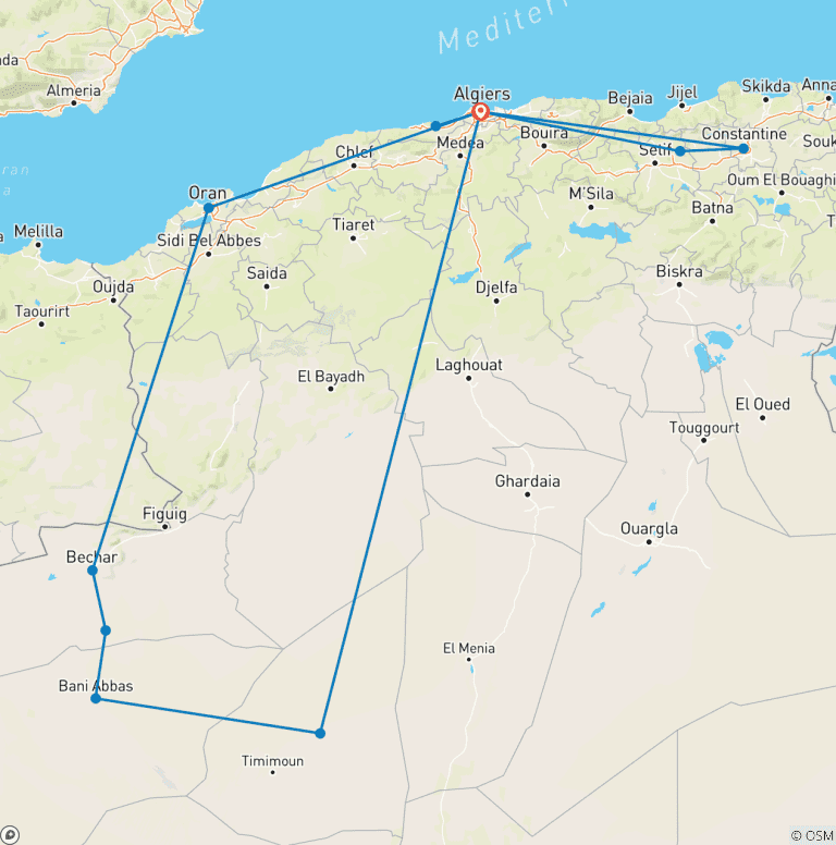 Map of Private 11 Days Algeria Family Tour with 4-star Hotel, Daily Depart