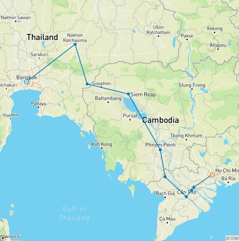 Map of Adventure Indochina By Bicycle 14 days