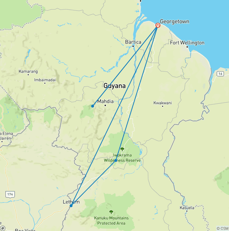 Map of Tailor-Made 9 Days Adventure to Enchanting Guyana, Daily Departure