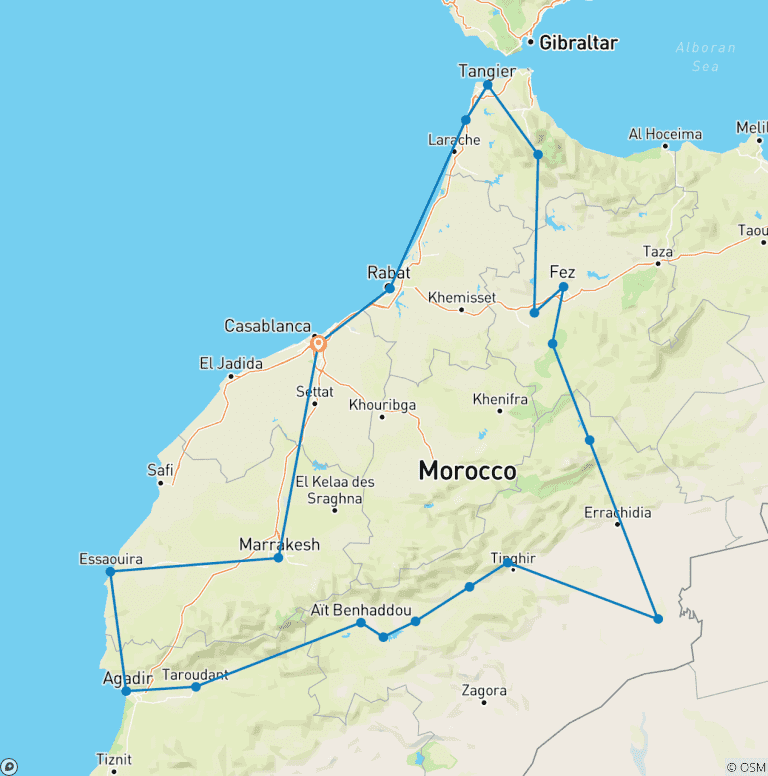 Map of Grand Morocco Adventure: 14-Day from Casablanca