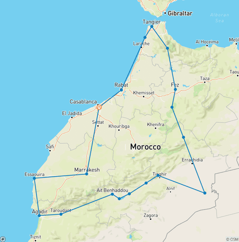 Map of Grand Morocco Adventure: 14-Day from Casablanca